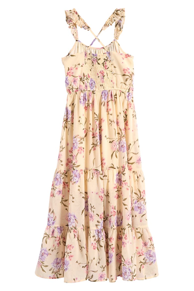 Kids' Floral Ruffle Strap Maxi Dress, Alternate, color, IVORY