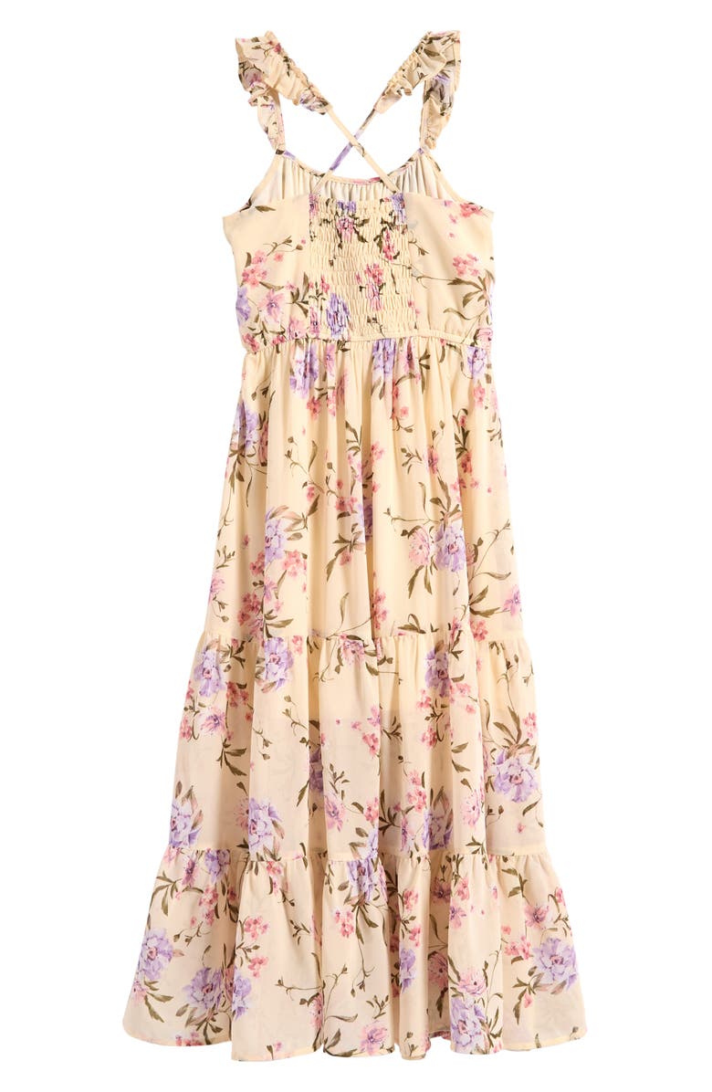 Ava & Yelly Kids' Floral Ruffle Strap Maxi Dress, Alternate, color, Ivory