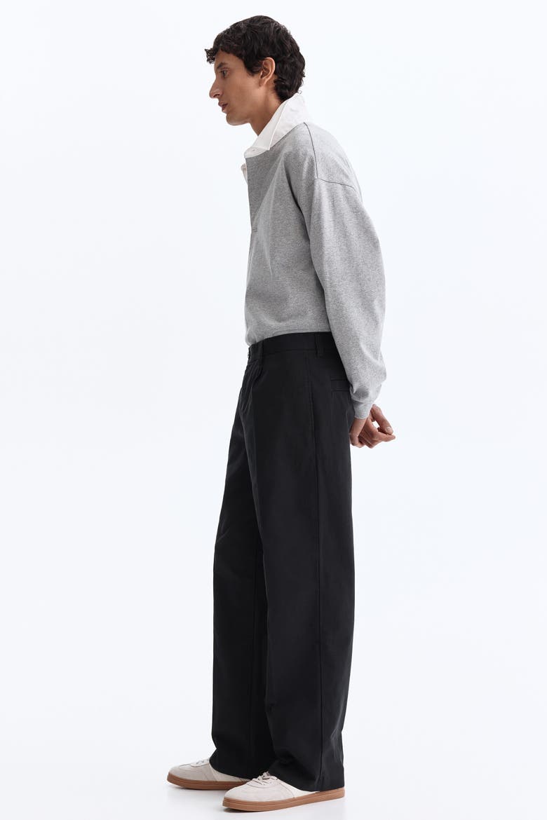 Relaxed Fit Cotton And Lyocell Tailored Trousers, Alternate, color, Black