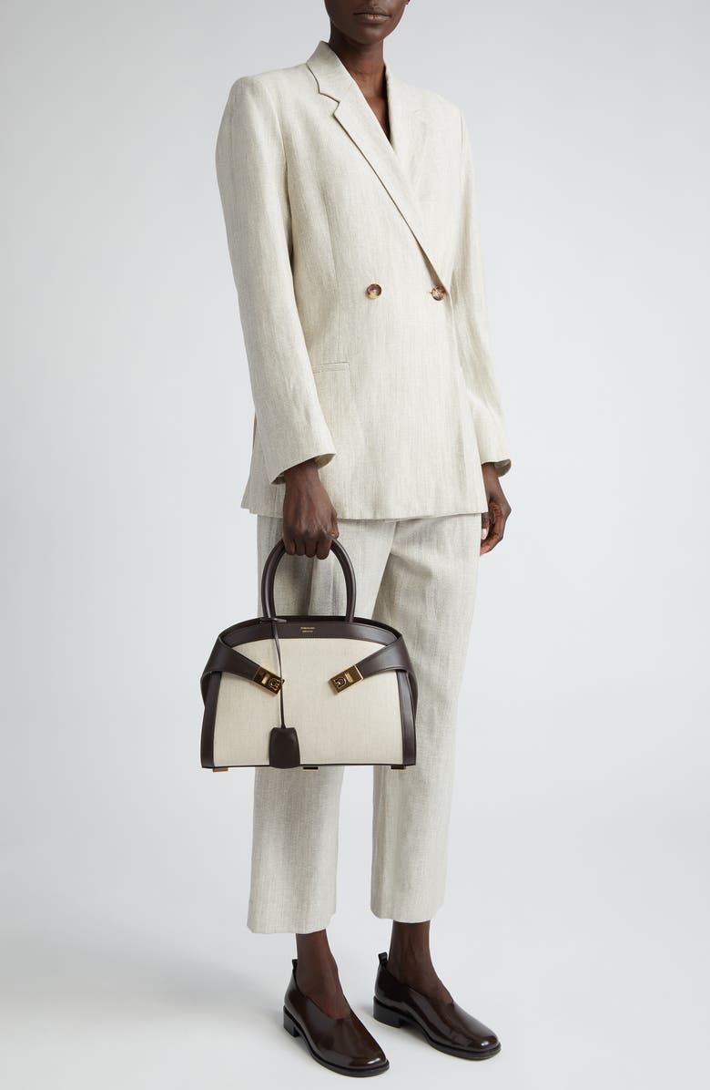 FERRAGAMO Small Hug Canvas & Leather Satchel, Alternate, color,