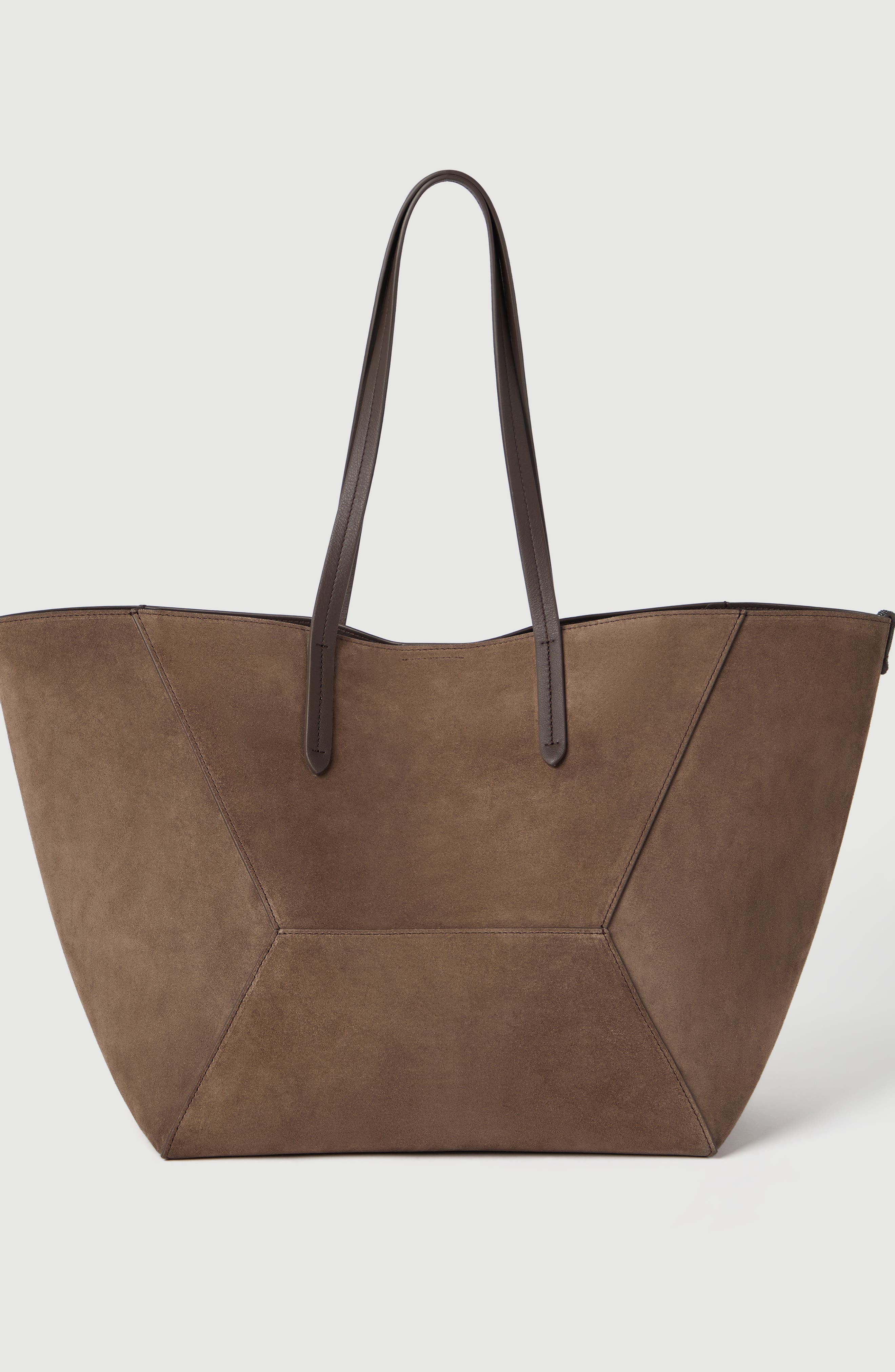 BC Duo large bag in suede with monili, Alternate, color, Bark