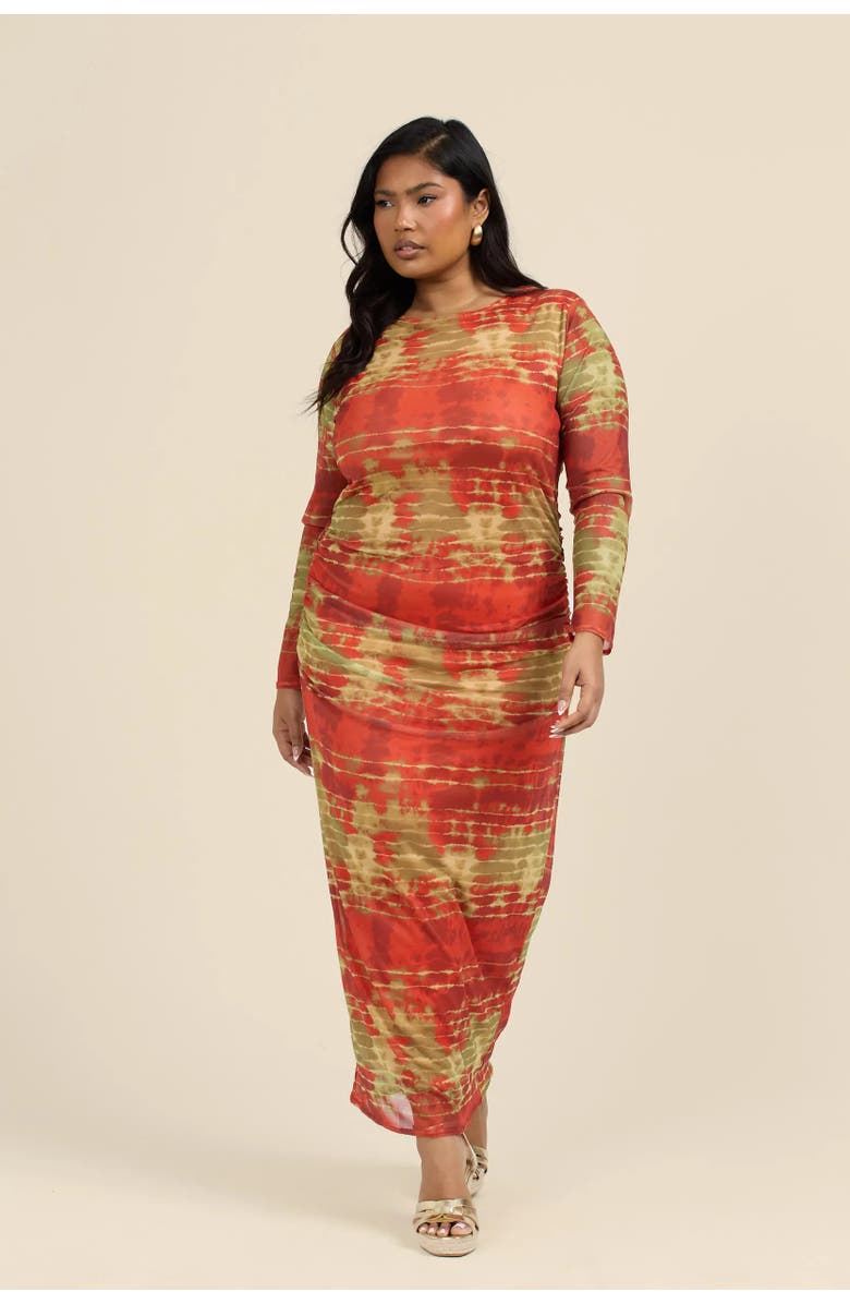 FASHION-SZN CURVE Plus Size Tye Dye Midi Dress, Alternate, color, Khaki Tye Dye