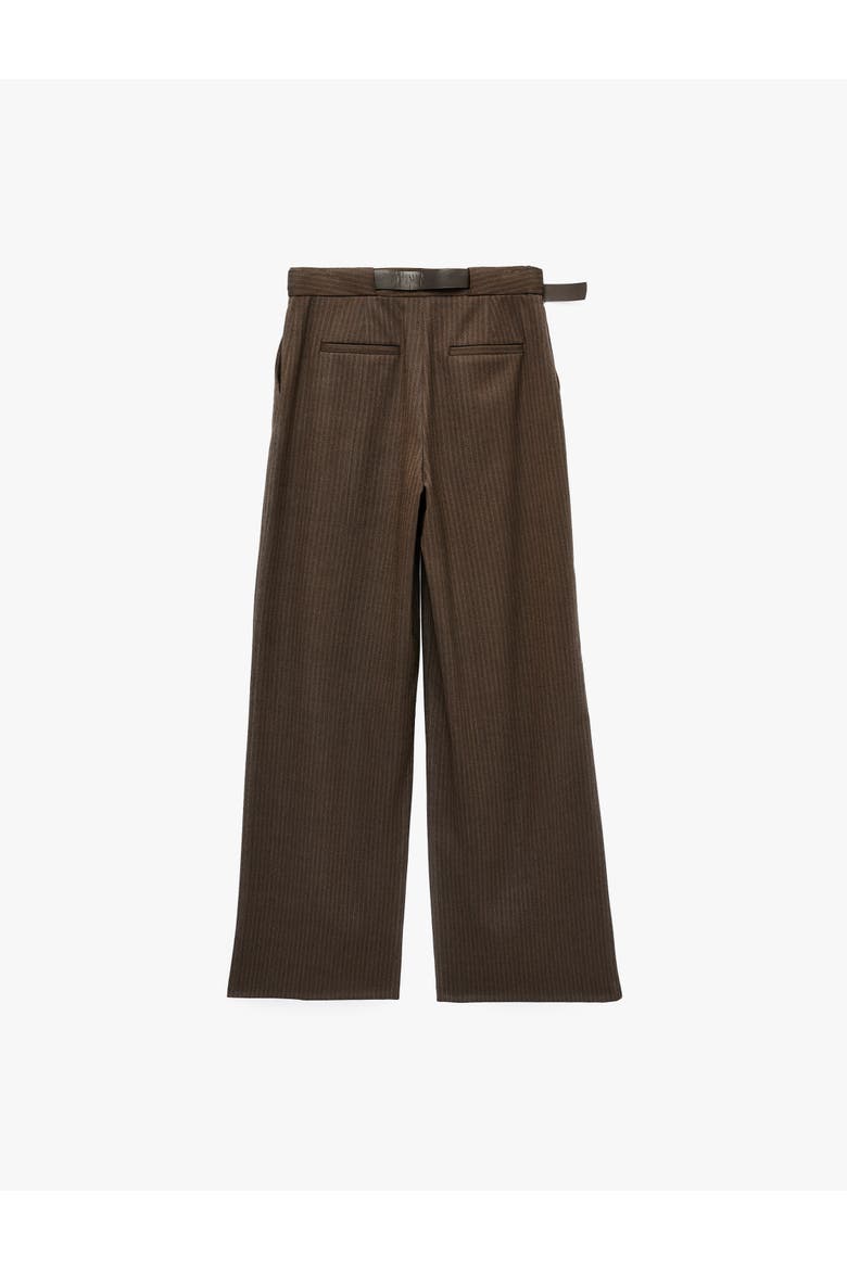 High Rise Pleated Wide Leg Tailored Trousers With Belt, Alternate, color, BROWN STRIPE