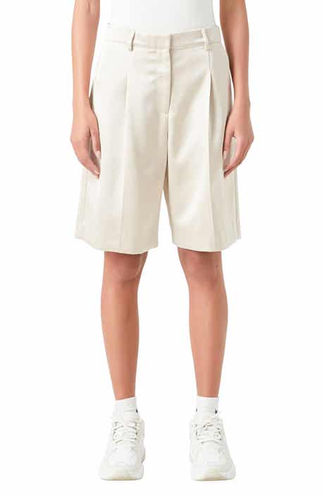 Grey Lab Pleated Wide Leg Satin Bermuda Shorts