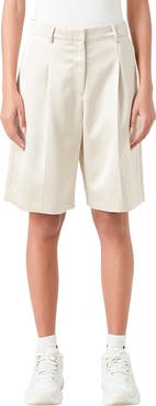 Grey Lab Pleated Wide Leg Satin Bermuda Shorts
