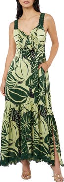 CIEBON Kira Lace Trim Print Maxi Dress