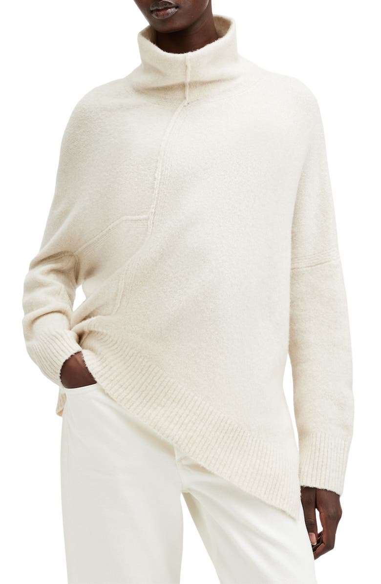 AllSaints Lock Roll Neck Asymmetric Sweater, Alternate, color, Chalk White