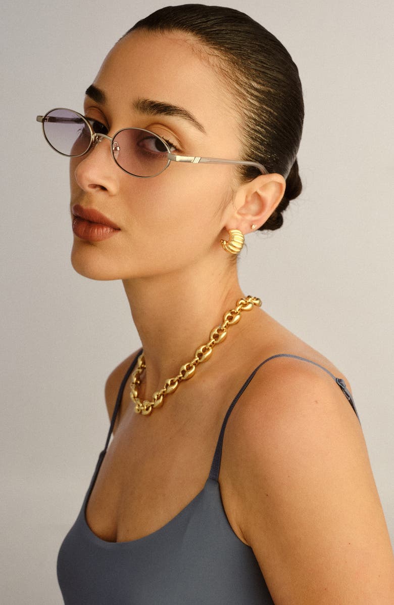 Le Specs 55mm Icicle Oval Sunglasses, Alternate, color, Silver / Smoke Mono