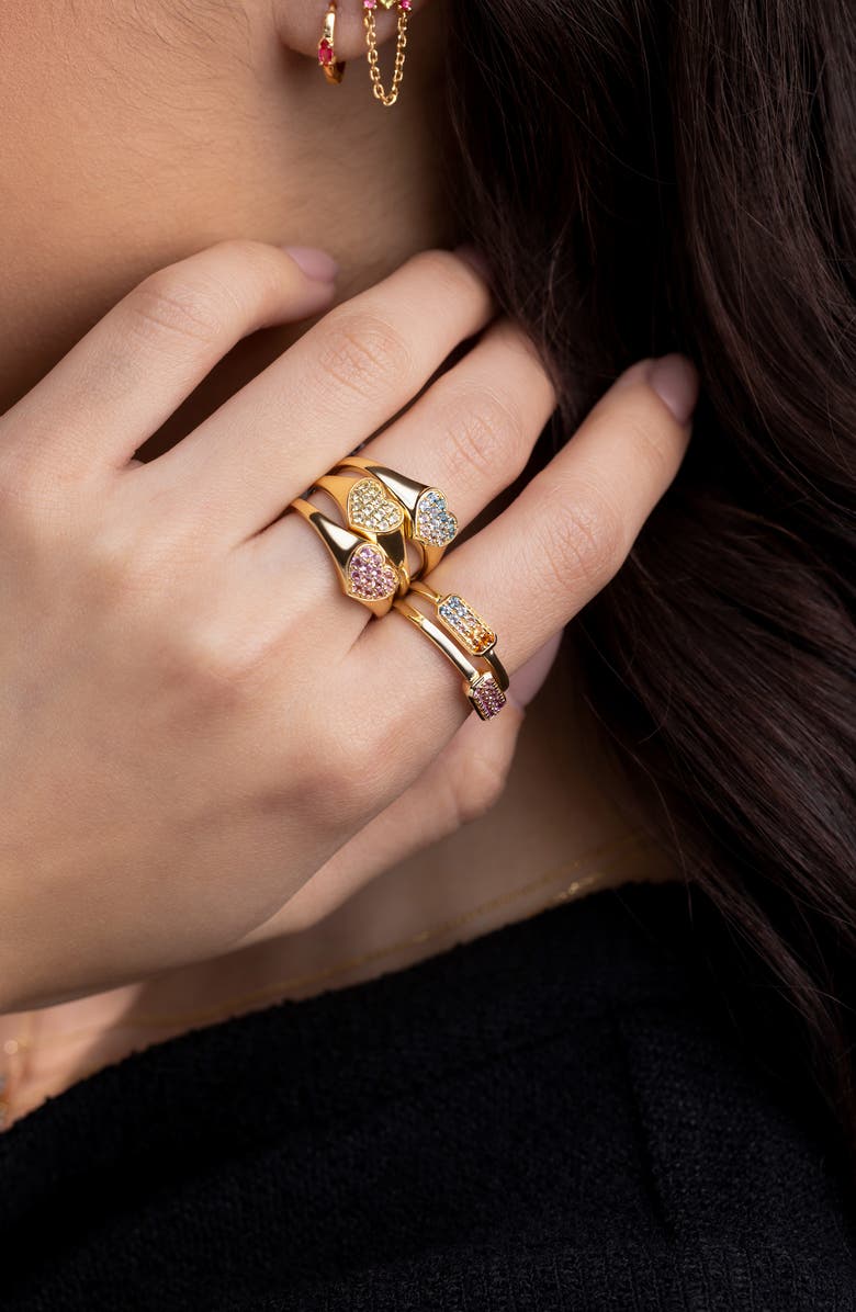 Bony Levy 14K Gold Pavé Pink Amethyst Heart Signet Ring, Alternate, color, 