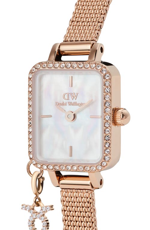 Daniel Wellington Quadro Mini Charm Mesh Strap Watch, 15.4mm In Rose Gold