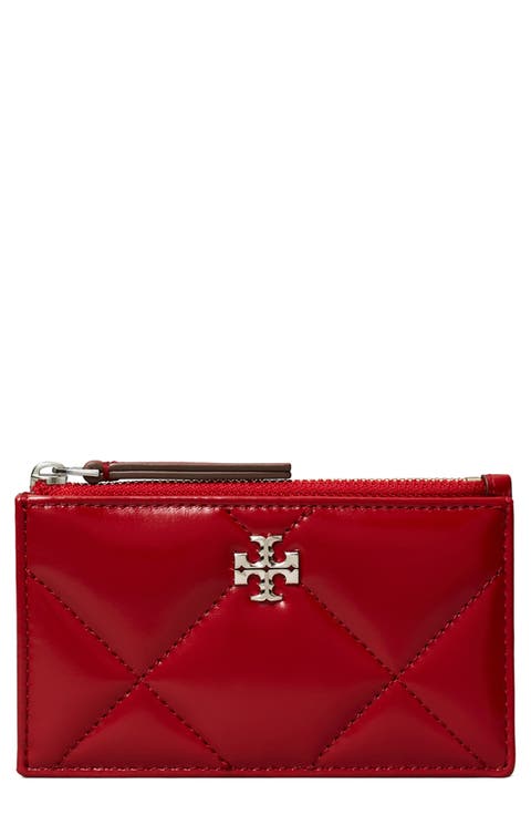 Kira Diamond Quilted Leather Zip Card Case