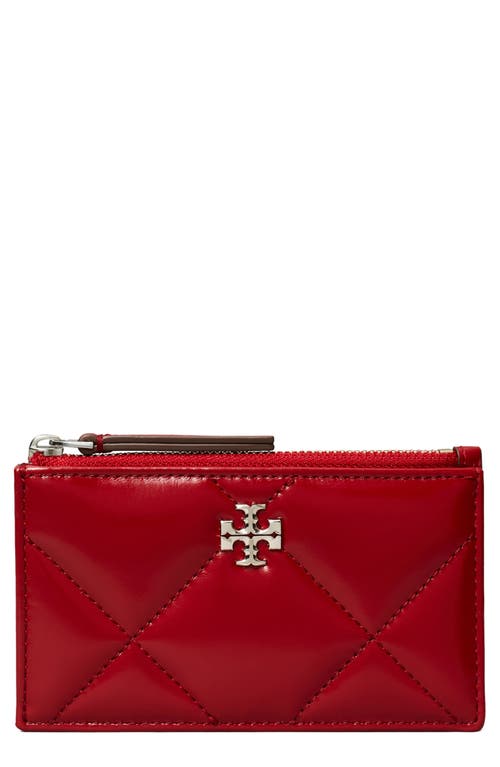Tory Burch Kira Diamond Quilted Leather Zip Card Case In Red