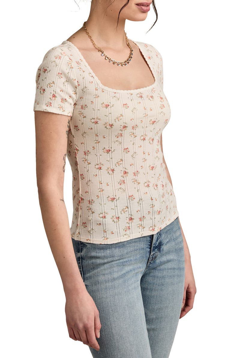 Lucky Brand Floral Pointelle Square Neck T-Shirt, Alternate, color, 