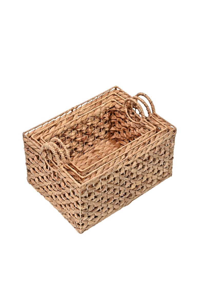 HAPPIMESS Quinn Bohemian Cottage Woven Hyacinth Rectangular Storage Baskets with Handles,, Alternate, color, Natural