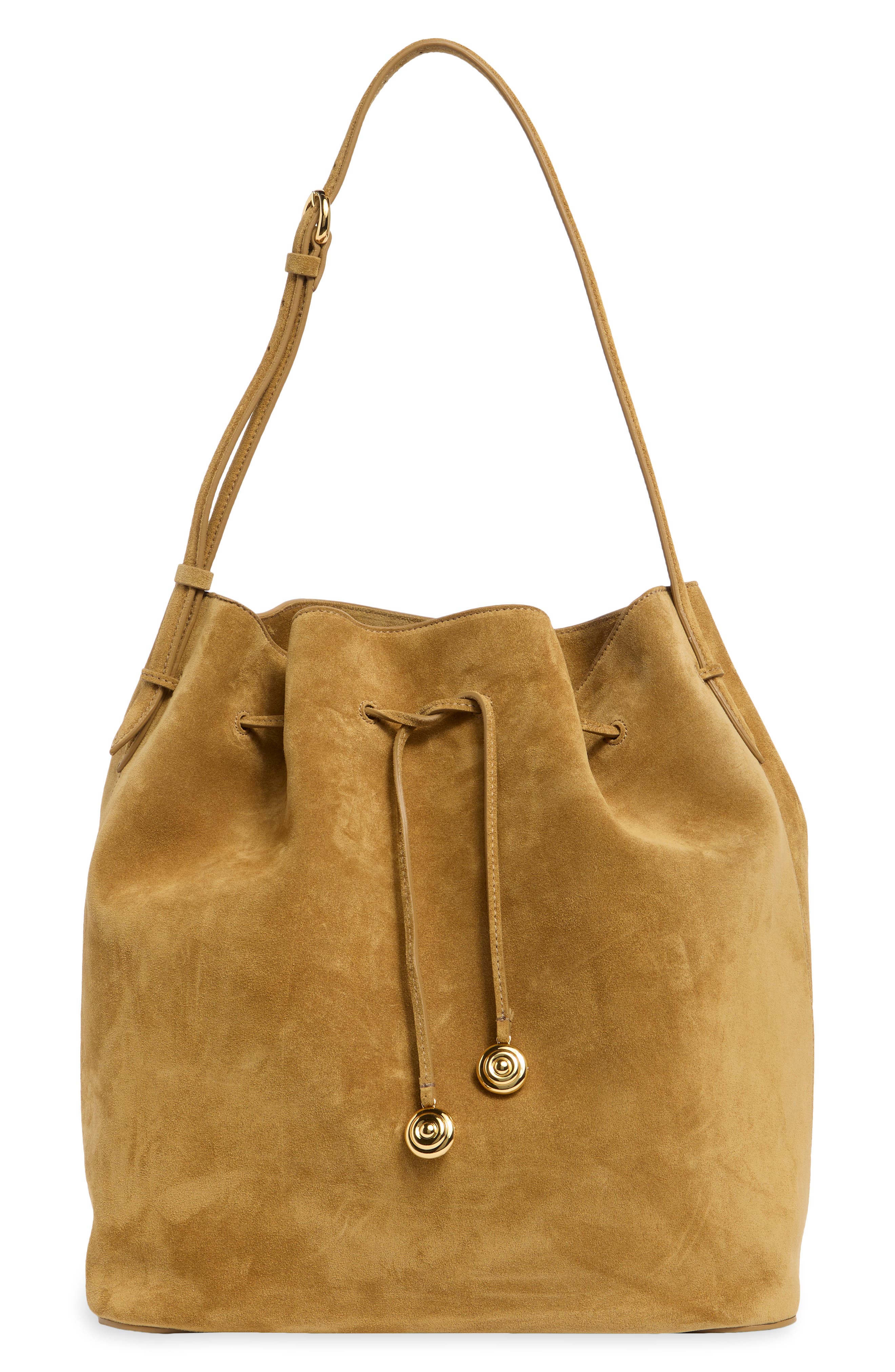 LIFFNER Charm Suede Bucket Bag, Main, color, Sand