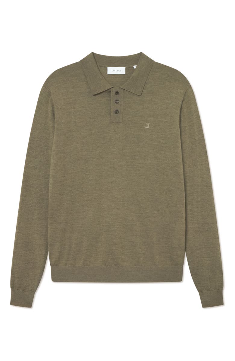 Les Deux Greyson Long Sleeve Wool Polo Sweater, Alternate, color, Military Olive