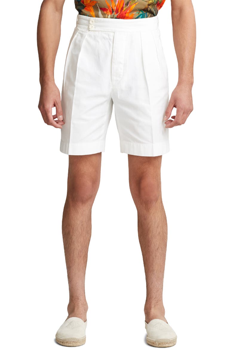 Ralph Lauren Purple Label Byron Pleated Cotton Shorts, Main, color, 