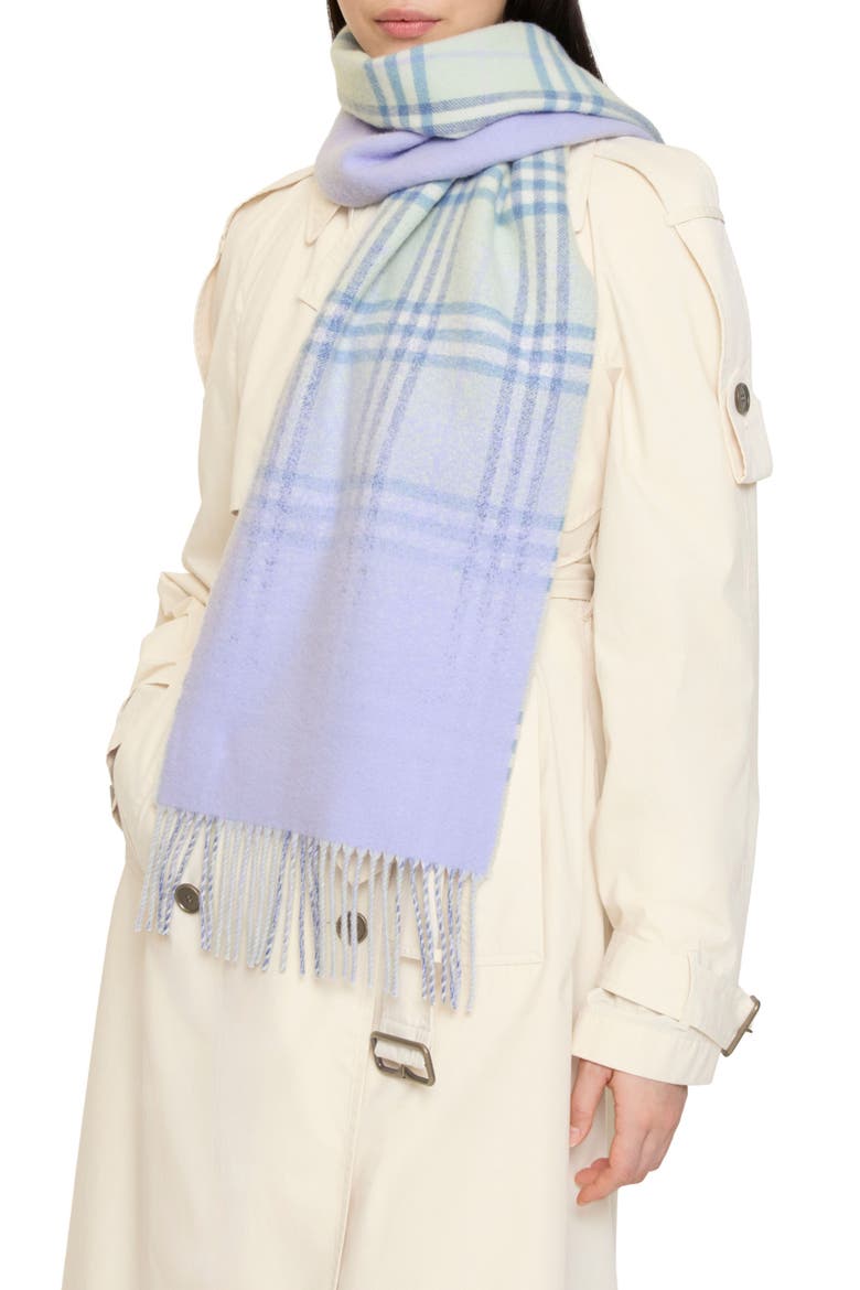 Gradient Check Jacquard Double Face Cashmere Fringe Scarf, Alternate, color, SEAFOAM GREEN
