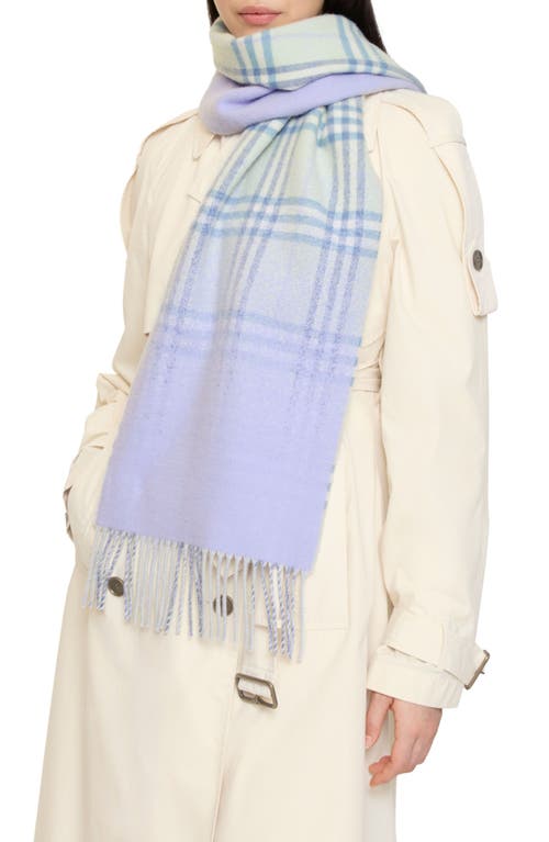 Burberry Gradient Check Jacquard Double Face Cashmere Fringe Scarf In Blue