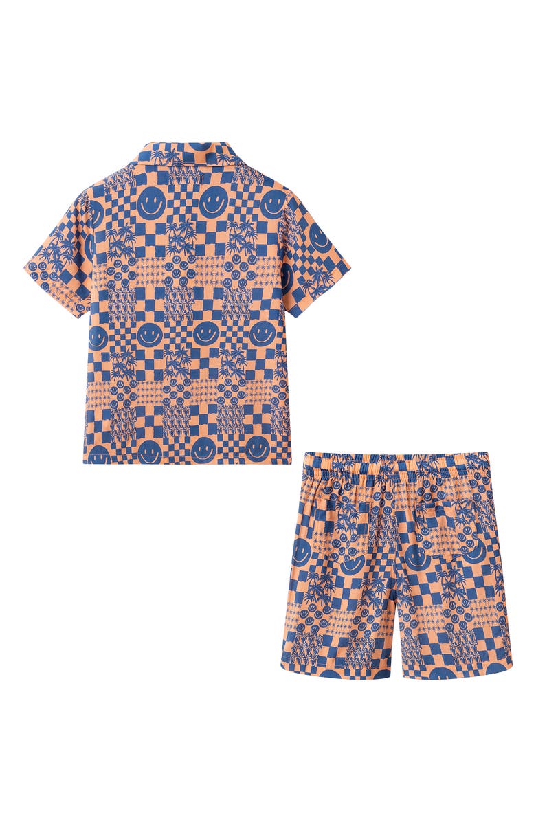 Andy & Evan Kids' Short Sleeve Button-Up Shirt & Shorts Set, Alternate, color, Orange Smiley
