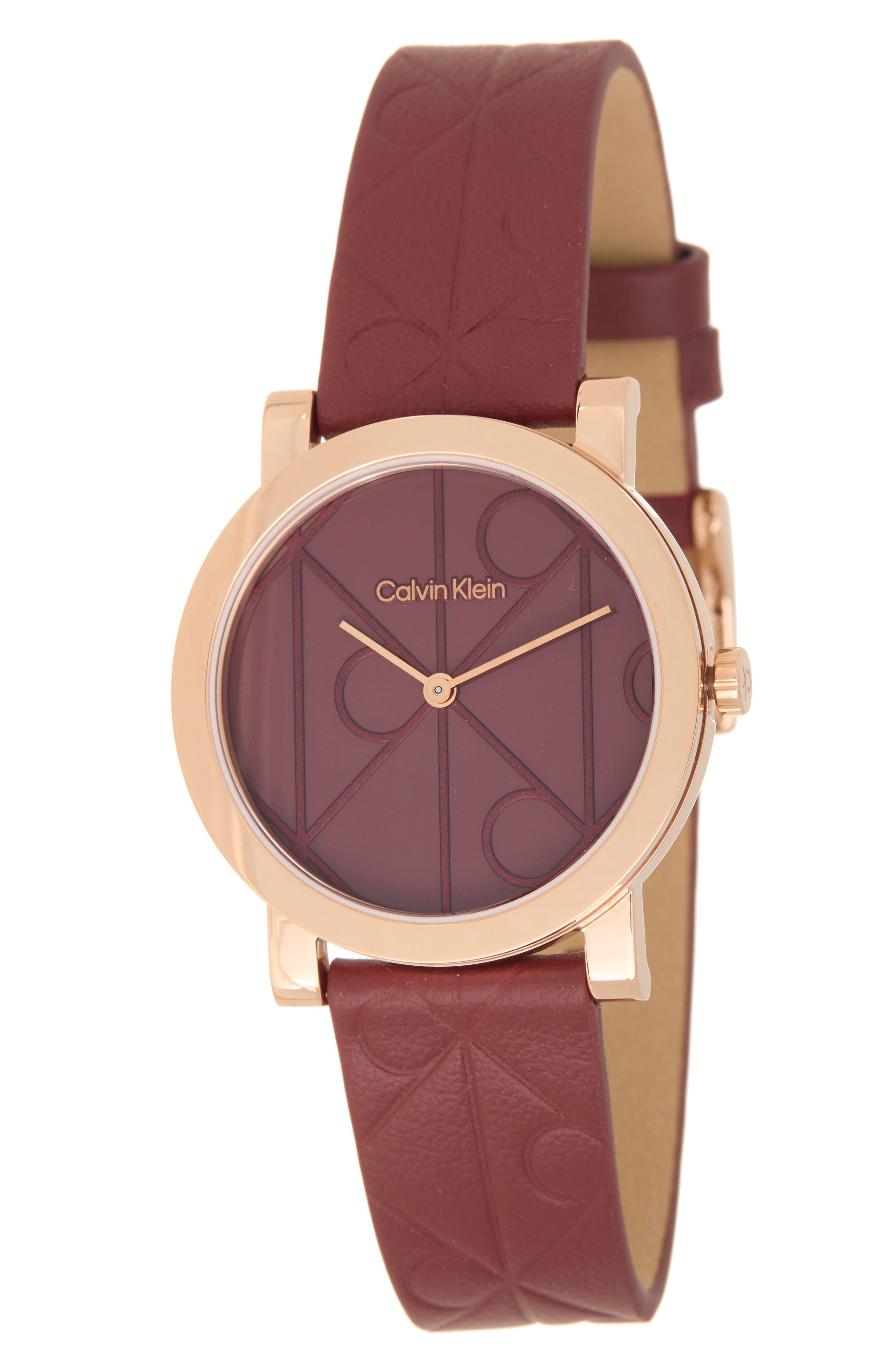 CK Monogram Leather Strap Watch