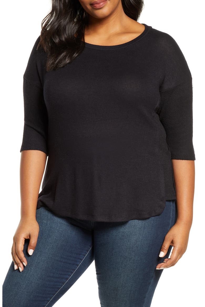 Renee Cozy Rib Contrast Detail Top, Main, color, BLACK