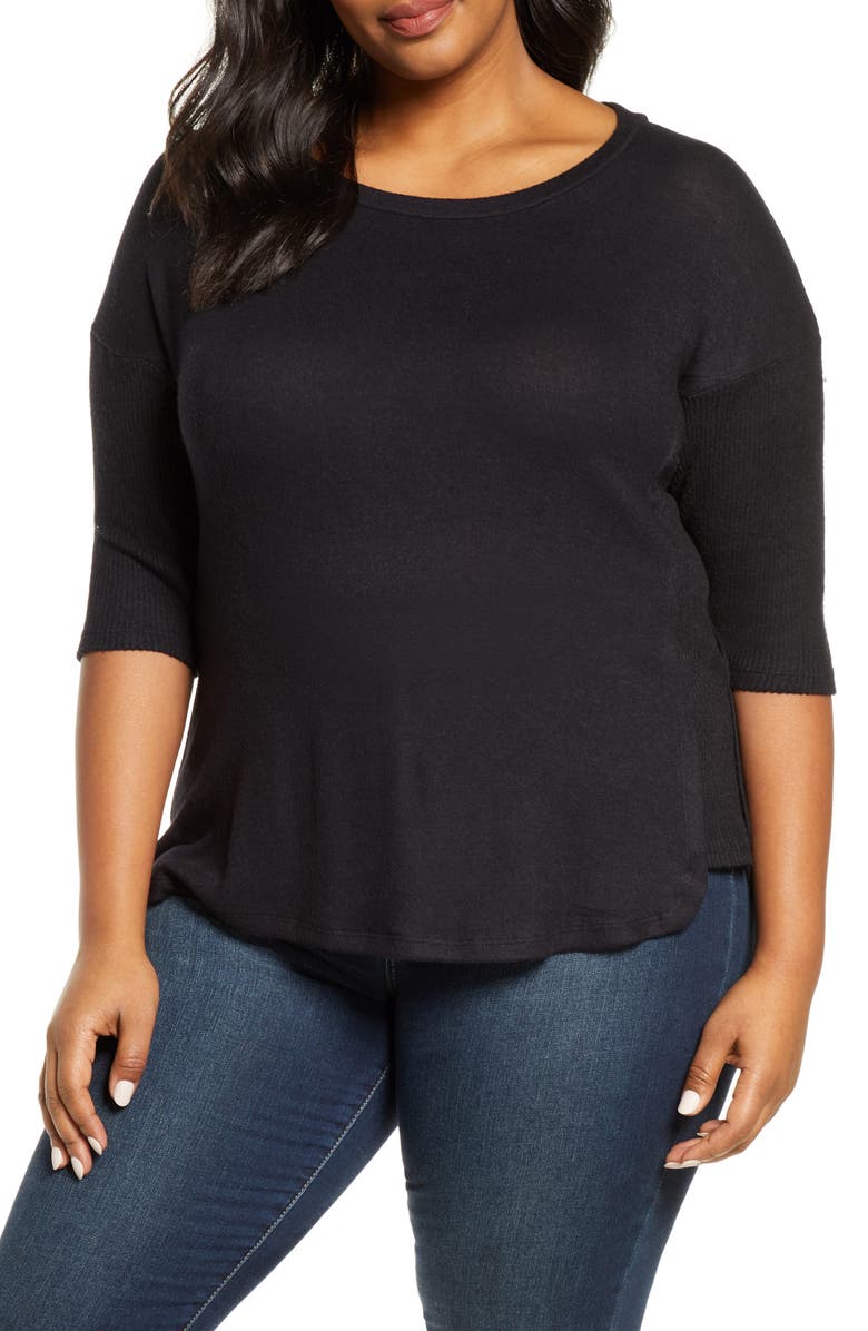 Bobeau Renee Cozy Rib Contrast Detail Top, Main, color, 