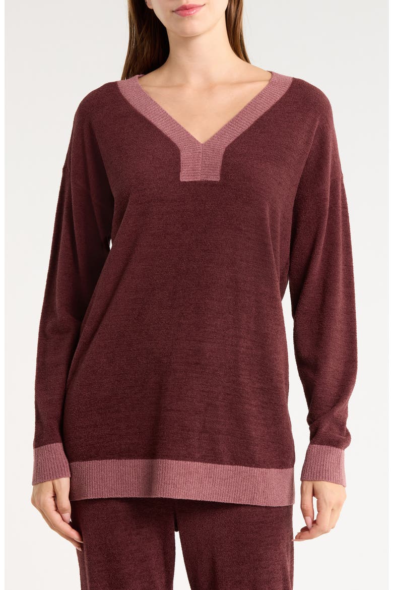 CozyChic Ultra Lite® Color Block V-Neck Tunic, Main, color, DEEP GARNET/ DUSTY PLUM