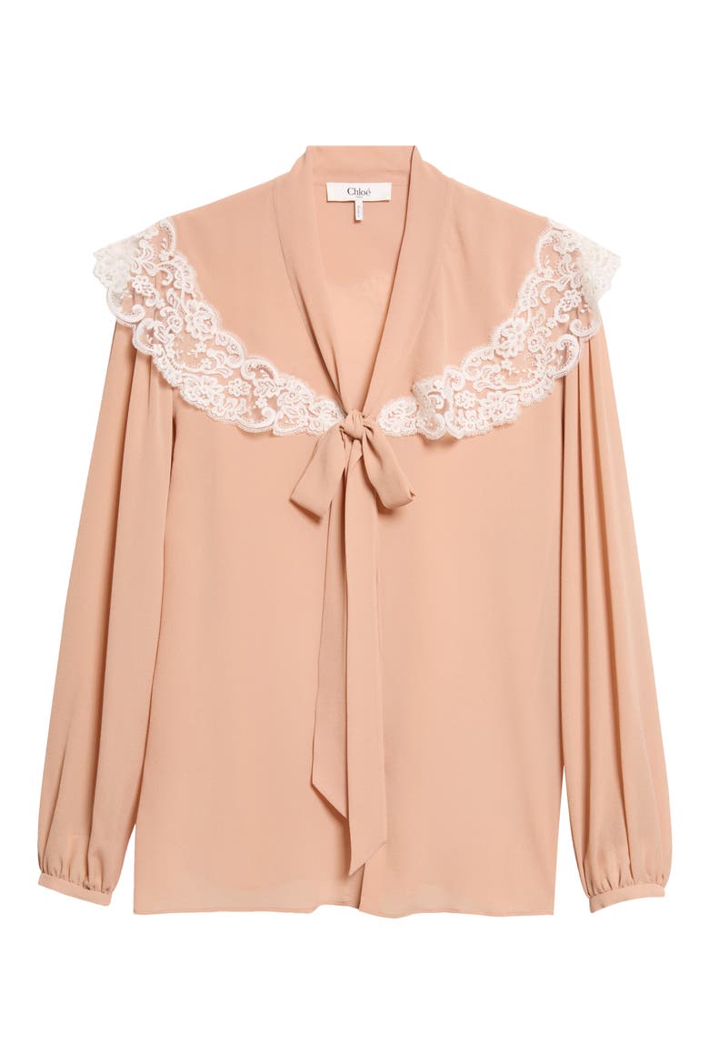 Lace Trim Silk Top, Alternate, color, DELICATE PINK