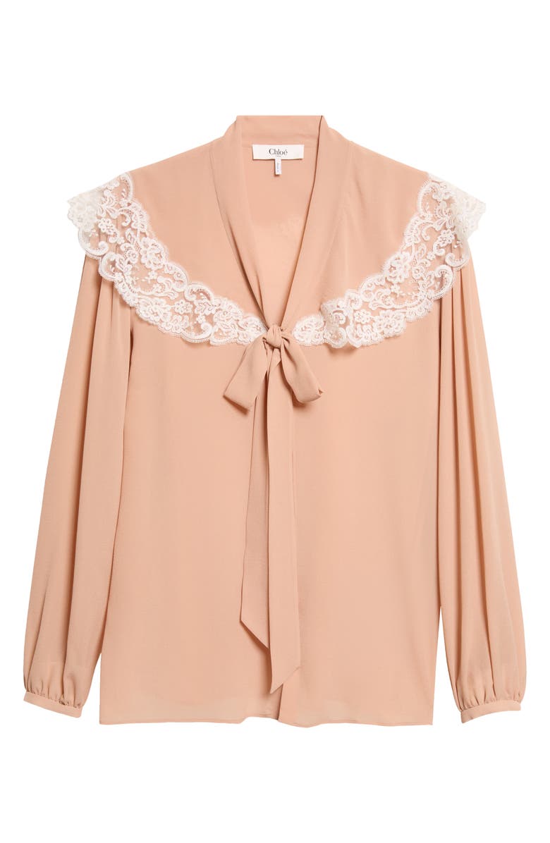 Chloé Lace Trim Silk Top, Alternate, color, Delicate Pink