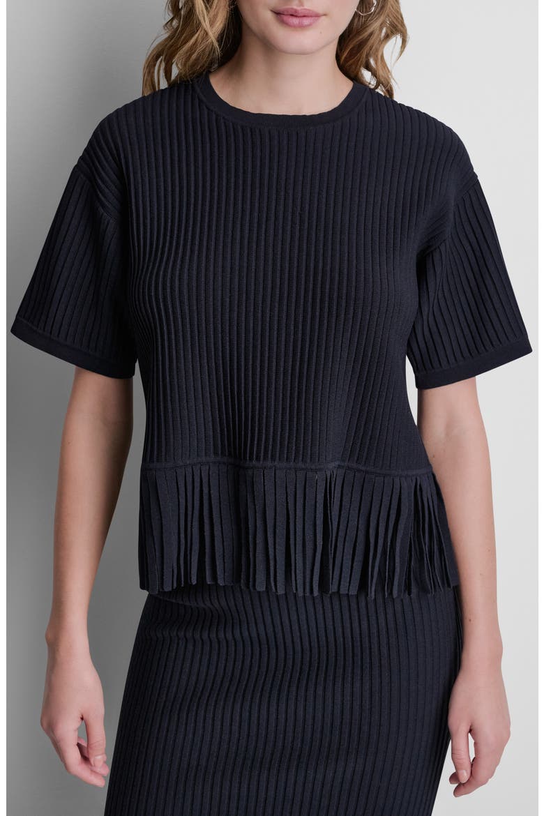 Fringe Short Sleeve Sweater, Main, color, BLACK