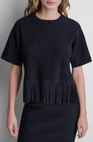 DKNY Fringe Short Sleeve Sweater