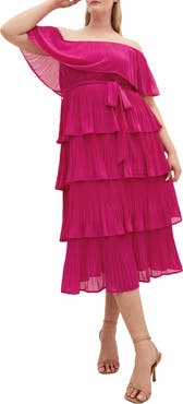 City Chic Night Garden Off the Shoulder Tiered Dress