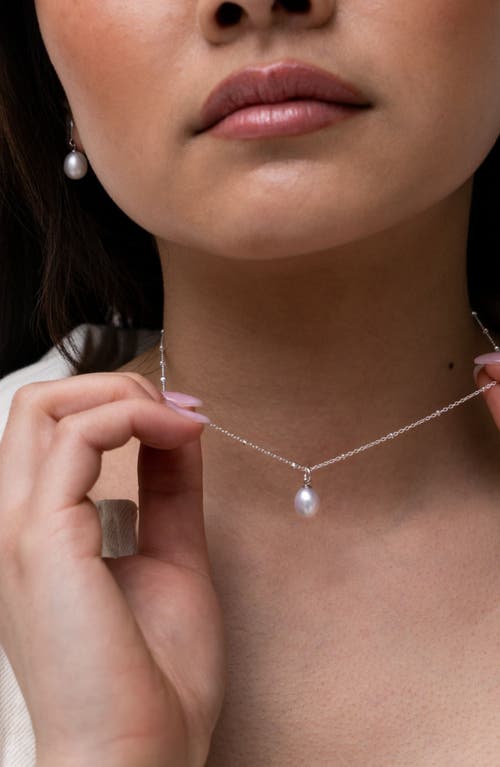 Dower & Hall Timeless Adjustable 8mm Oval White Pearl Pendant In Silver