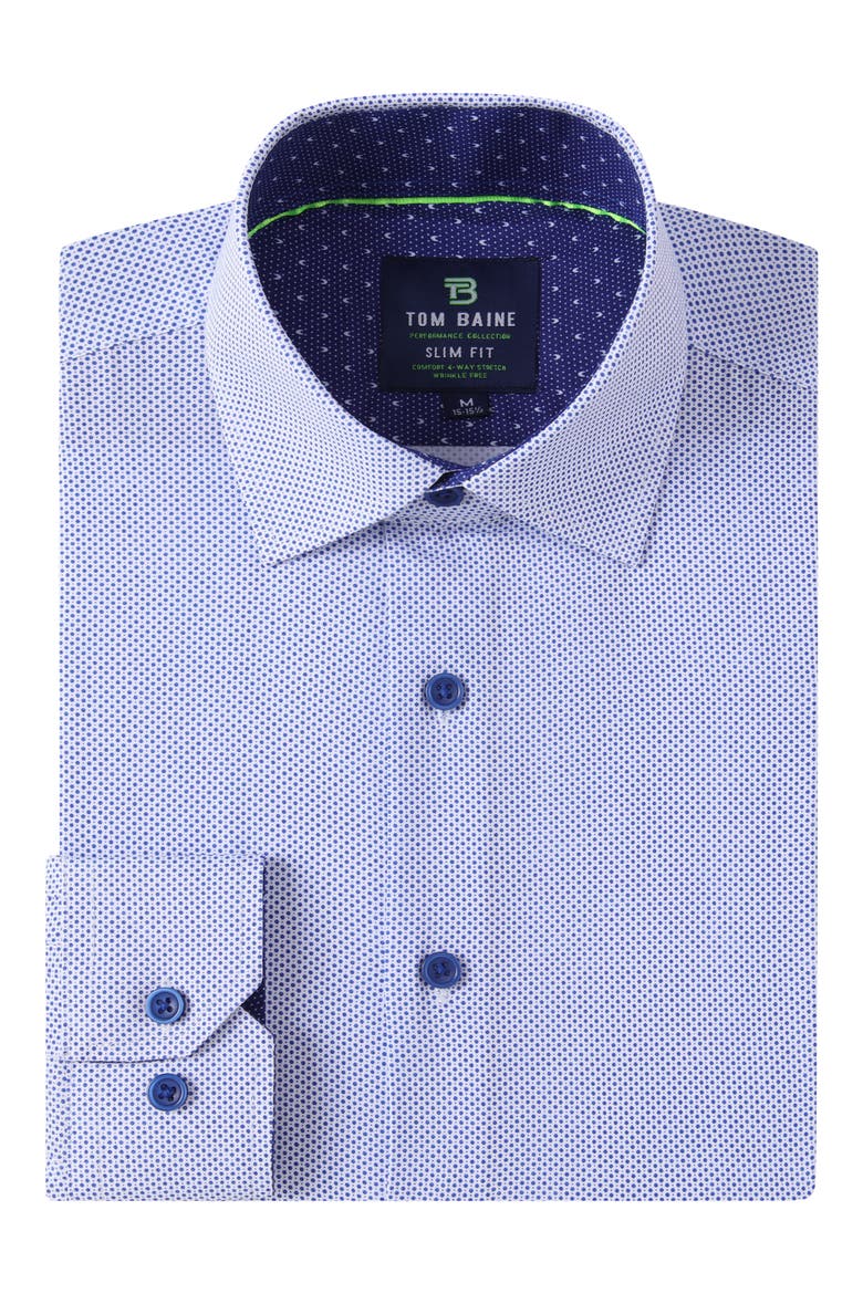 Regular Fit Performance Stretch Long Sleeve Button Front Shirt, Alternate, color, BLUE DOT
