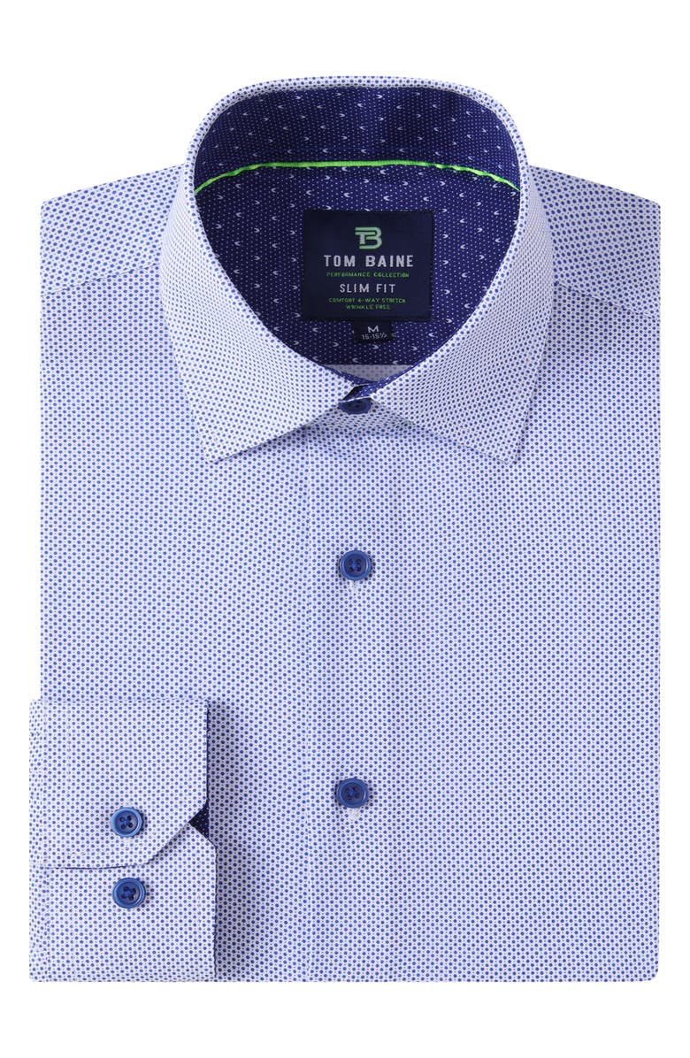 TOM BAINE Regular Fit Performance Stretch Long Sleeve Button Front Shirt, Alternate, color, Blue Dot