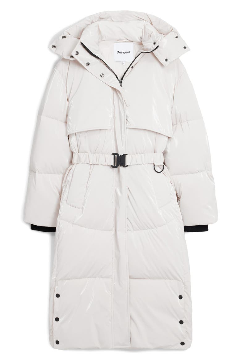 Quilted Puffer Longline Coat with Removable Hood, Alternate, color, WHITE