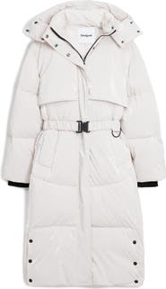 Desigual Quilted Puffer Longline Coat with Removable Hood