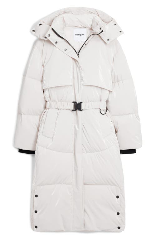 Desigual Quilted Puffer Longline Coat With Removable Hood In White