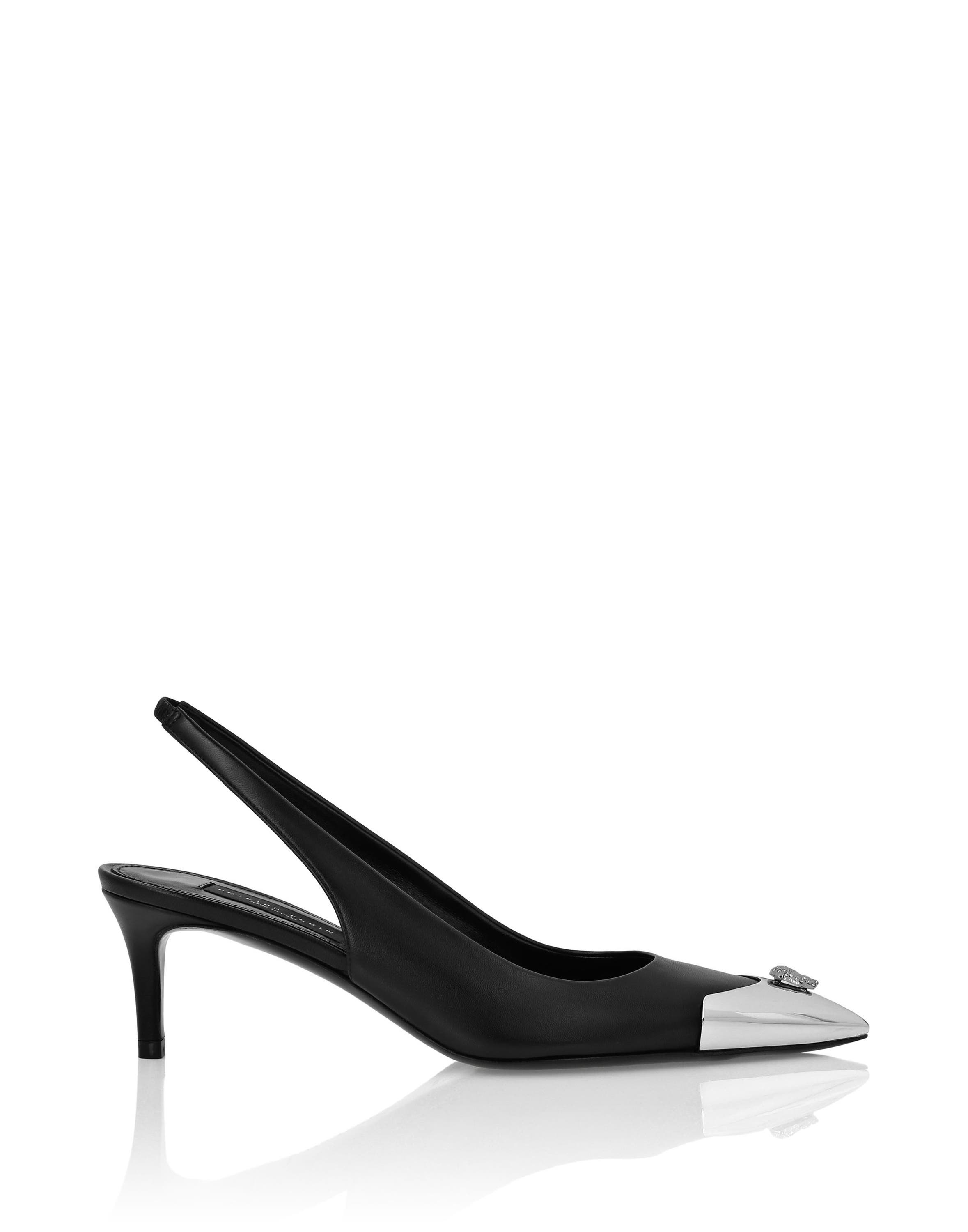 Leather Slingback Shoes Skull Strass Women, Alternate, color, black