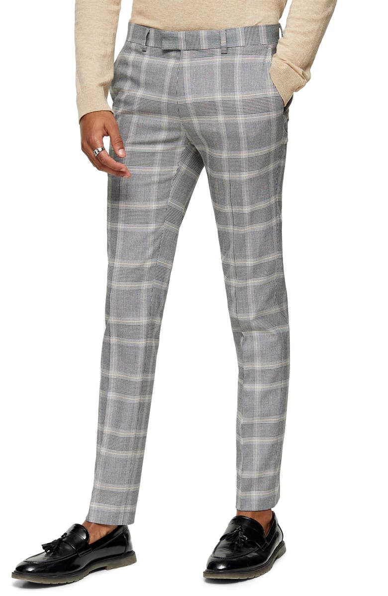 Topman Kenny Super Skinny Plaid Crop Dress Pants, Main, color, 