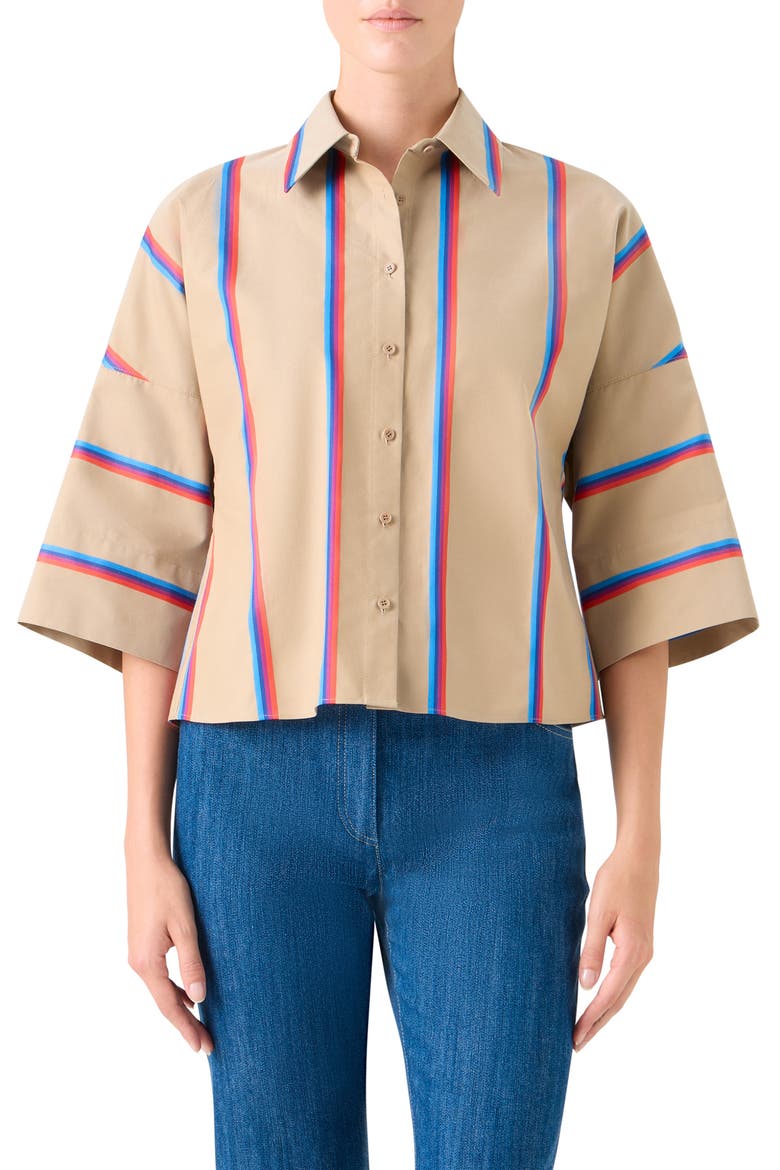 Stripe Button-Up Shirt, Main, color, BEIGE - MULTICOLOR