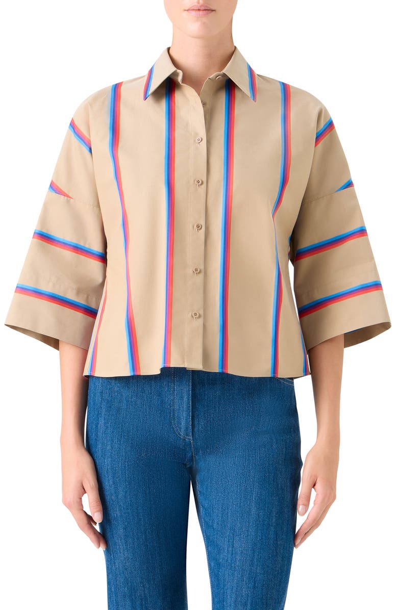 Akris punto Stripe Button-Up Shirt, Main, color, Beige - Multicolor
