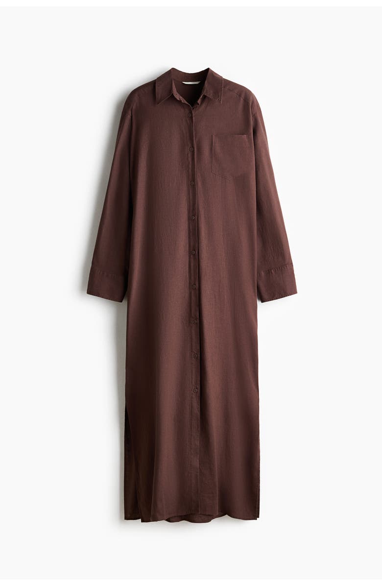 H&M Linen-blend shirt dress, Alternate, color, Dark Brown