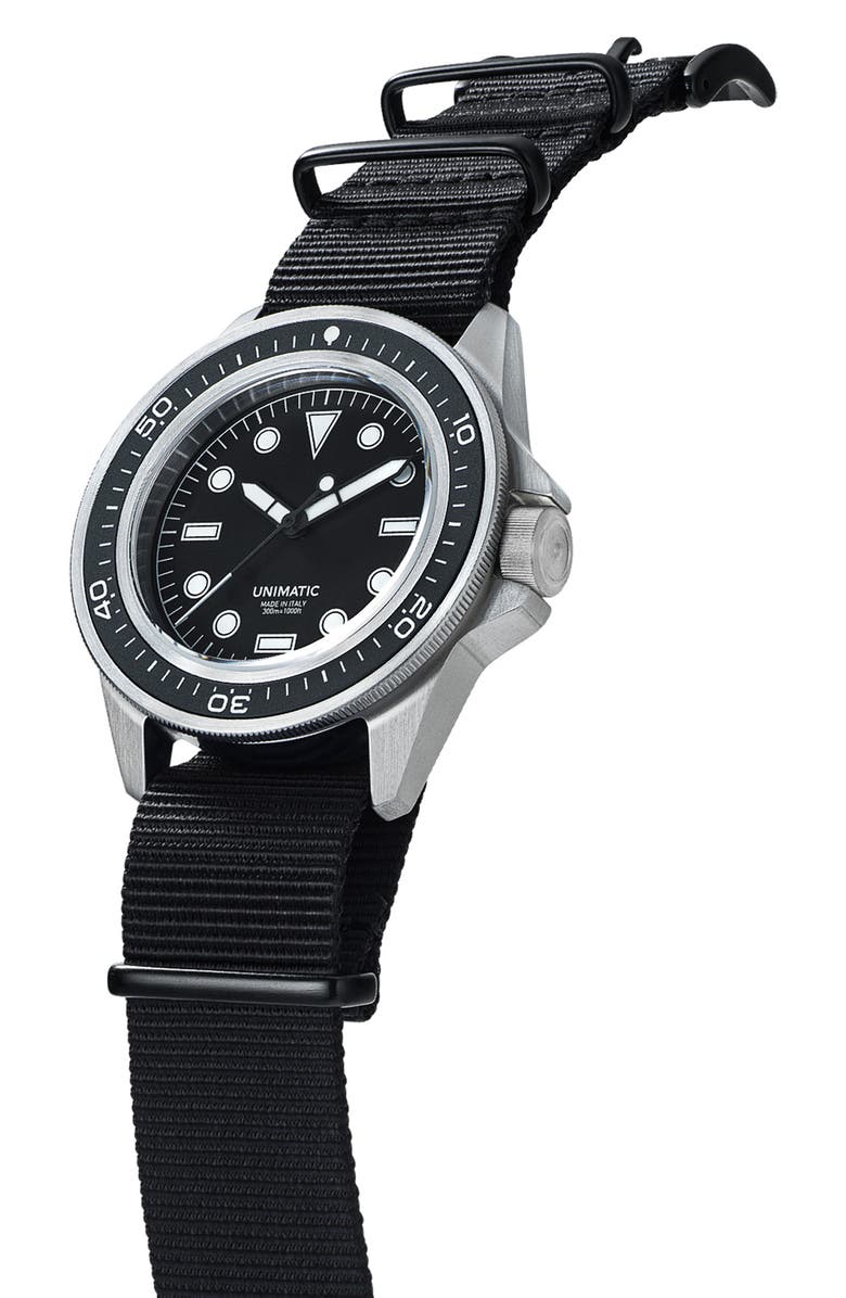 UNIMATIC ProDiver Modello Uno U1-PD3-B Automatic NATO Strap Watch, 41.5mm, Alternate, color, Black