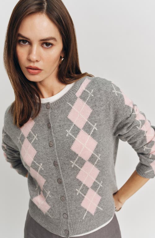 Reformation Clara Cashmere & Wool Crew Cardigan In Husky Multi Argyle