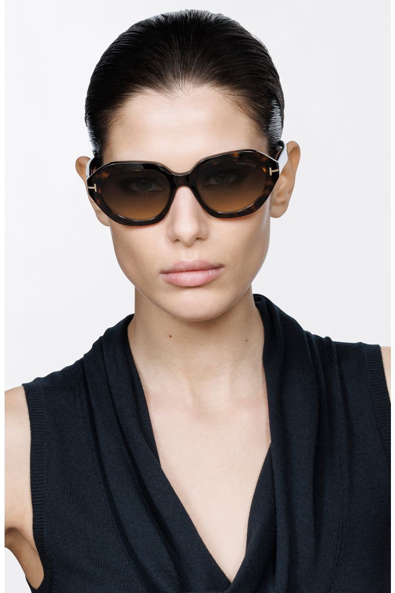 Meryl 53mm Gradient Geometric Sunglasses, Alternate, color, DARK HAVANA / BROWN