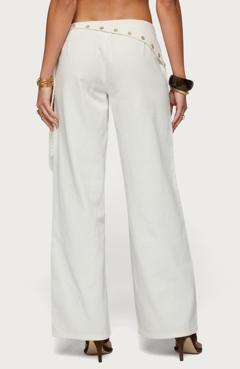 EDIKTED Button Foldover Low Rise Wide Leg Jeans, Alternate, color, Off-White