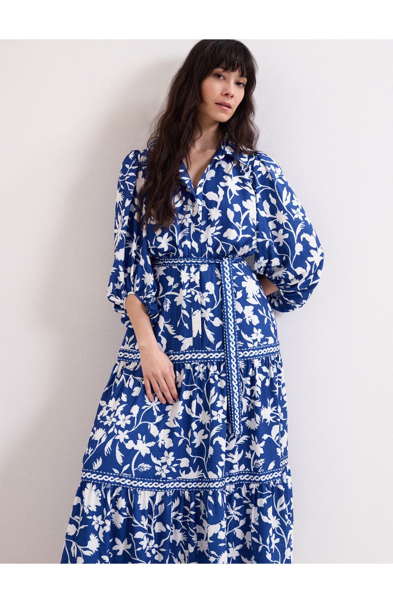 Phase Eight Floral Print Shirt Dress, Alternate, color, Blue