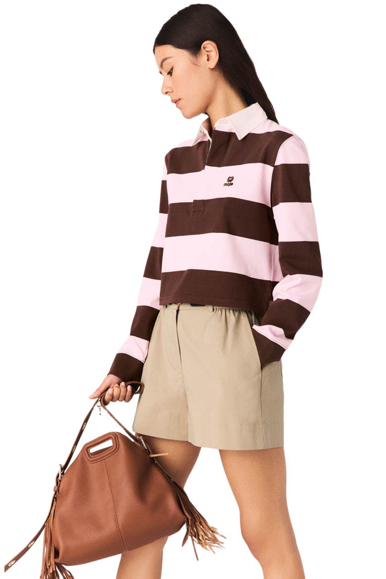 Striped polo sweatshirt, Alternate, color, Brown/pink